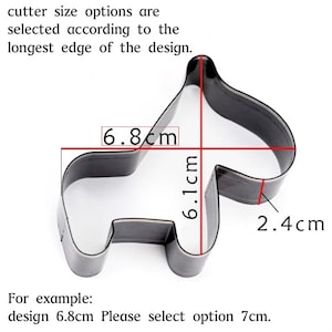 May include: A metal cookie cutter shaped like a horse. The cutter is 6.8 cm wide and 6.1 cm tall. The text "design 6.8cm Please select option 7cm." is visible below the cutter.