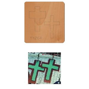 May include: Two wooden cross-shaped earring templates with the code YY264 printed on the wood. The image also shows a pair of green cross-shaped earrings.