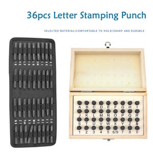 Perforadora de letras para estampar, 36 piezas, caja de madera, perforadora de alfabeto inglés para cuero, herramienta para tallar sellos de cuero, herramientas para perforar cuero, perforadora DIY