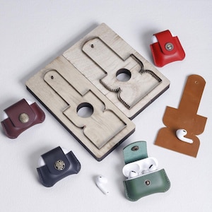 Capa de fone de ouvido Airpods couro corte e vinco, design faça você mesmo corte e vinco, cortador de metal com régua de aço, corte e vinco de couro, ferramenta de artesanato com furador de couro kraft