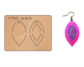May include: A die-cutting template for making earrings. The template is made of wood and has two leaf-shaped earring designs. The template is labeled "YYY510 10.1*7.6".