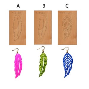 Vari bellissimi orecchini a forma di piuma, set di stampi per fustelle in metallo con righello in acciaio, stampo per fustellatura in pelle, utensile per artigianato in pelle Kraft