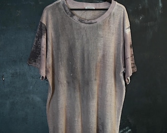 T-shirt en lin gris beige teint naturellement / T-shirt en lin peint à la main / T-shirt d&#39;été ample et durable / T-shirt non sexiste grand