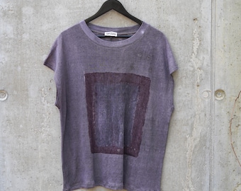 Naturally Dyed Linen Tank Top / Gender Neutral Purple Abstract Tank Top / Loose Fit Linen Summer Top / Hand Painted Woman Man Tank Top