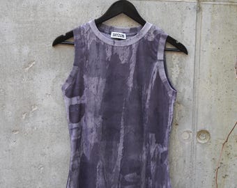 Hand Painted Grey Abstract Tank Top / Woman Ribbed Cotton Tank Top One Of A Kind Size L / Naturally Dyed Tank / Eco Friendly Sustainable Top
