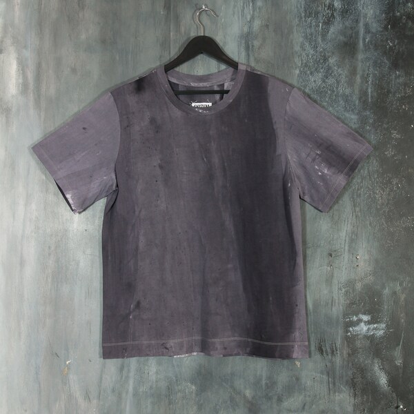 Men Grey Cotton T-shirt / Natural Dyed T-shirt / Men Medium Tee / Sustainable T-shirt / Handmade T-shirt / Hand Painted T-shirt / Men Top M