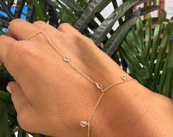 Crystal Heart Hand Chain Bracelet – Gold  Bridal Jewelry