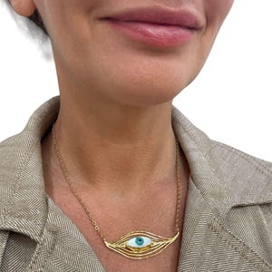 Handcrafted Gold Eye Pendant Necklace Turquoise Evil Eye Protection Jewelry Minimalist Gold Chain Necklace Bohemian Gift For Her