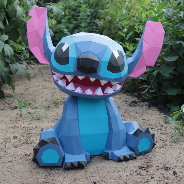 Stitch Paper Craft, Digital Template, Origami, PDF Download DIY, Low Poly, Trophy, Sculpture, Model