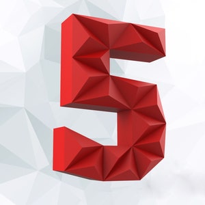 Papercraft digit 5 3D DIY pepakura origami paper low poly