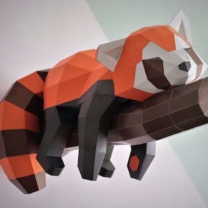 Red panda wall decor papercraft DIY pepakura origami template low poly