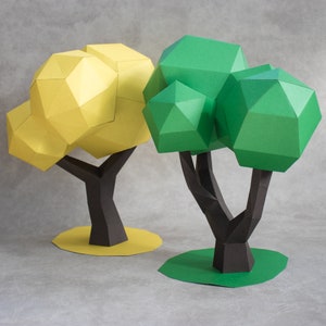 set of trees 2 pieces papercraft DIY pepakura origami kit template low poly
