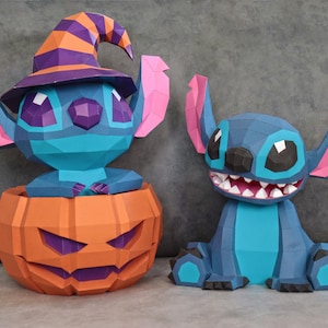 Stitch and Stitch Halloween PDF SVG papercraft DIY pepakura origami template low poly