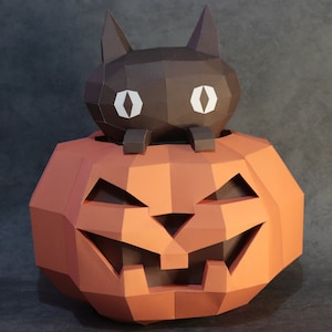 Pumpkin and cat papercraft Halloween DIY pepakura origami template low poly
