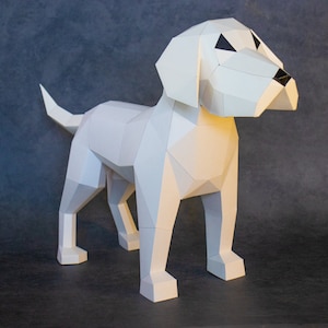 Dog Paper Craft, Digital Template, Origami, PDF Download DIY, Low Poly, Trophy, Sculpture, Model