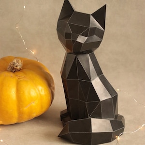 Black cat papercraft DIY pepakura origami template low poly