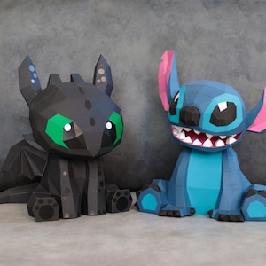 Stitch und Night Fury Dragon PDF SVG Papercraft DIY Pepakura Origami Vorlage Low Poly