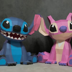 Stitch and Angel papercraft DIY pepakura origami template low poly