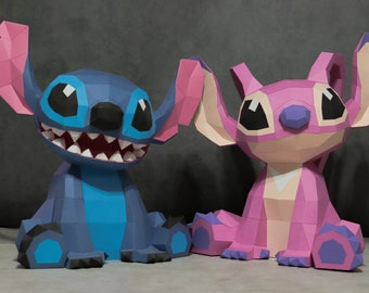 Stitch and Angel papercraft DIY pepakura origami template low poly