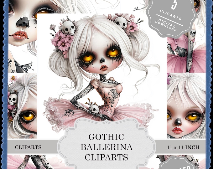 Featured listing image: CLIPART gothic ballerina, junk journal sticker, scrapbook sticker, scrapbooking stickers, ephemera, cute, digital