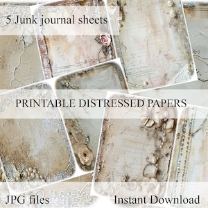 Distressed junk journal paper, scrapbook, scrapbooking kit, vintage, grunge, shabby, ephemera, digital, printable paper, junk journal pages