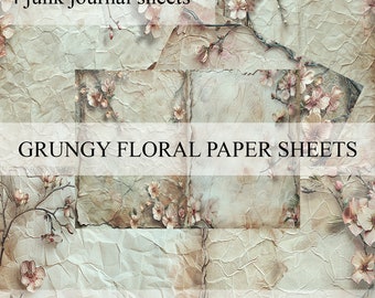Bundle 4 sheets, grunge, floral, paper, scrapbooking, junk journal, instant download, baroque, victorian, wallpaper, vintage paper