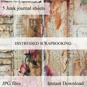 Distressed scrapbooking collage, Junk Journal kit, backgrounds, ephemera, digital, Scrapbooking set, shabby, vintage, printable paper