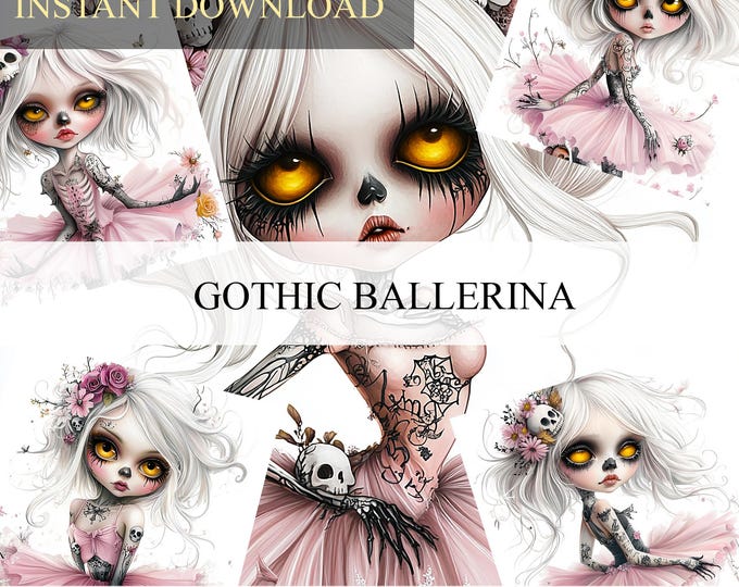 Featured listing image: CLIPART gothic ballerina, junk journal sticker, scrapbook sticker, scrapbooking stickers, ephemera, cute, digital