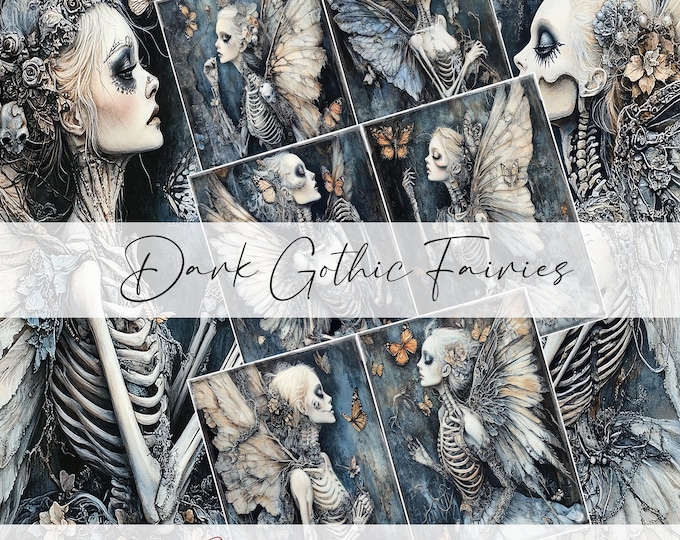 Featured listing image: Scrapbook "dark gothic fairies" printable papers, scrapbook, scrapbooking kit, junk journal, digital paper, ephemera, cute reaper, gothic