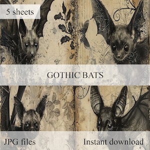 Pakiet 5 arkuszy "Gothic Bat"-notatnik, scrapbooking, dziennik śmieci, Vintage, tapeta, pamiętnik-pobieranie cyfrowe