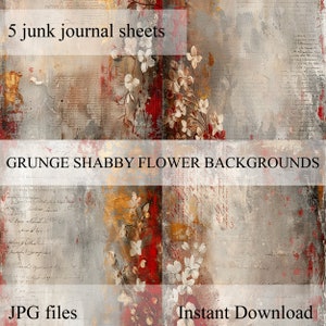 Shabby grunge flower junk journal backgrounds, scrapbook, scrapbooking kit, digital paper, gothic, vintage