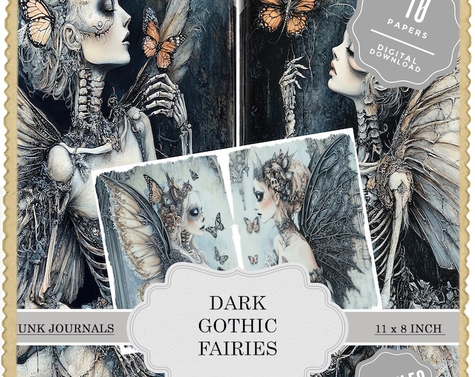 Featured listing image: Dark gothic fairies junk journal papers, scrapbook, scrapbooking kit, junk journal, digital paper, ephemera,  gothic - digital paper