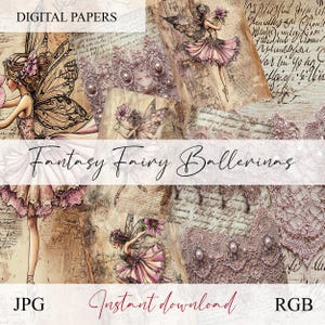 Scrapbook &quot;fantasy ballerina&quot; printable papers, scrapbook, scrapbooking kit, junk journal, digital paper, ephemera, diary