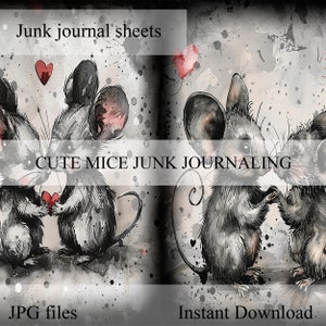 Fantasía de Junk Journal, álbum de recortes, papel para scrapbooking, ratones, páginas de Junk Journal, collage para scrapbooking, kit de Junk Journal, digital, lindo, amor