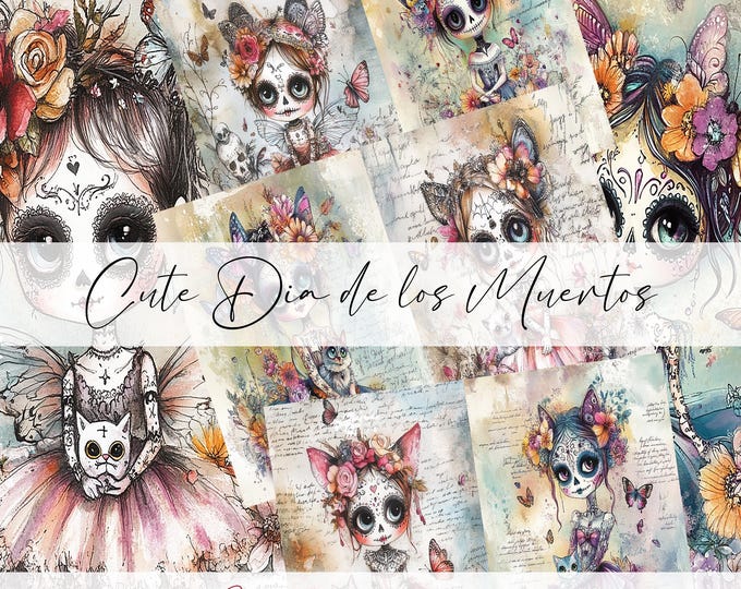 Featured listing image: Scrapbook "fantasy fairies" printable papers, scrapbook, scrapbooking kit, junk journal, digital paper, ephemera, dia de los muertos, gothic