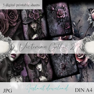 Album ze zdjęciami "Victorian Gothic II" kwiaty fantasy papiery, album ze zdjęciami, scrapbooking, junk journal, efemerydy, papier do pamiętnika, papier cyfrowy