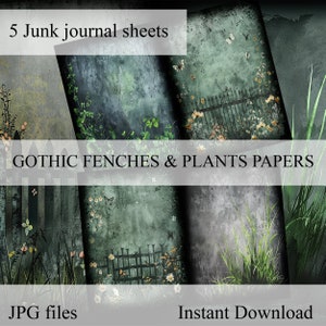 Gothic fenches and plants junk journal papers, printable paper, scrapbook, scrapbooking, diary paper, digital paper - gothic, fantasy