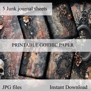Printable gothic junk journal paper, scrapbook, scrapbooking set, collage, dark fantasy, junk journal pages, ephemera, digital