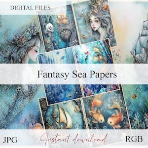 Scrapbook &quot;fantasy sea&quot; printable papers, scrapbook, scrapbooking kit, junk journal, digital paper, ephemera