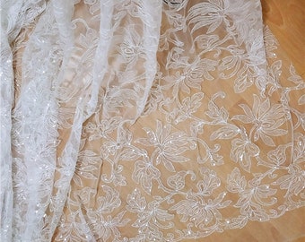 Floral Sequins Lace fabric,Embroidery Lace,Vintage Lace For Bridal Fabric By The Yard