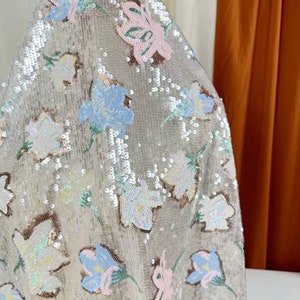 Flower Sequins Lace Fabric,Embroidery Sequins floral Lace By The Yard