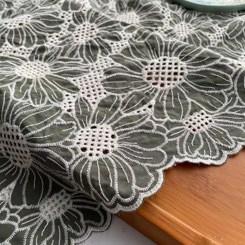 Flower Embroidery Cotton Fabric cotton Embroidered Fabric for Etsy