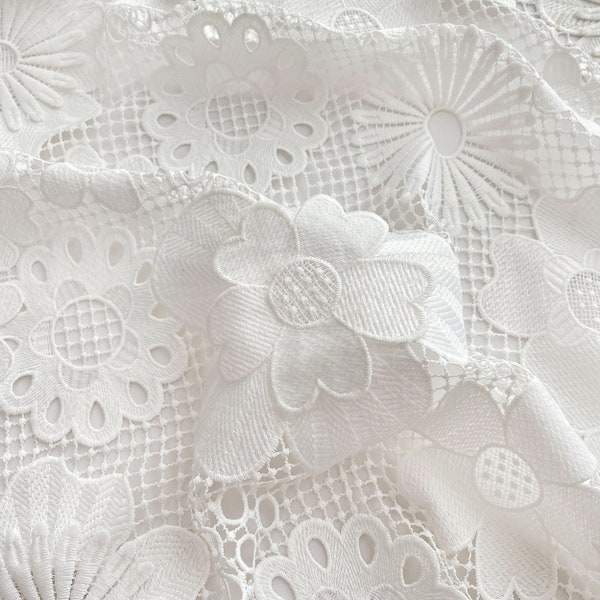 3D Guipure Flower Forest Embroidered Lace Fabric, Women Dress Lace Embroidery Mesh Fabric By The Yard