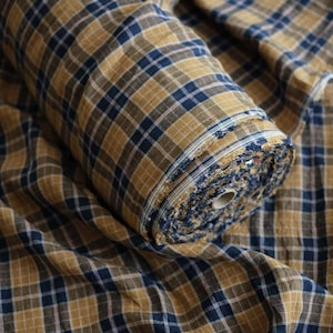 Printed Plaid Linen Fabric By The Yard