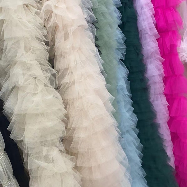 Customize  Color- MOQ 5 Yards Tutu Lace Dress Fabric,Bridal Lace Wedding Dress,Ruffle Tulle For Kids Dress Fabric By The Yard