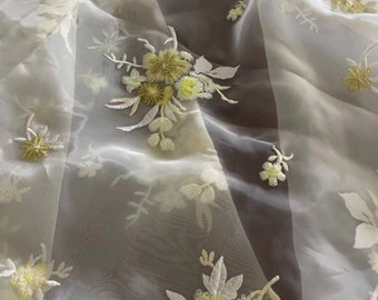 Sequins Organza Embroidery Fabric，Bridal Lace Fashion Fabric By The Yard