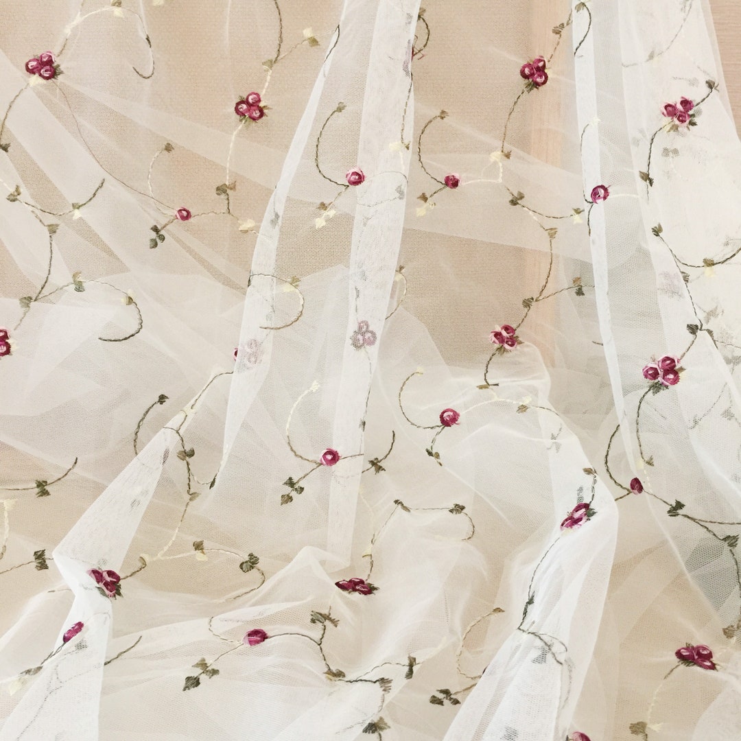 Tissu Dentelle Brodé Floral En Polyester - Au Mètre Pour Robe, Rideau, Mariage - DIY