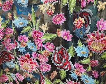 Mesh Lace Flower Fabric Tulle Floral Embroidery ,Bridal Wedding dress By The Yard