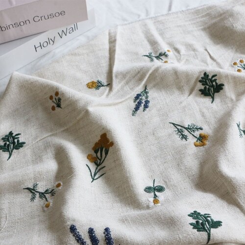 Flower Embroidery Cotton Linen Fabric cotton Linen Etsy