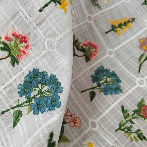 Flower Embroidery Cotton Linen Fabric embroidered Fabric for Etsy